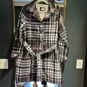 Capelli Brown and Lt Pink Plaid Lightweight Trenchcoat with Detachable Hood